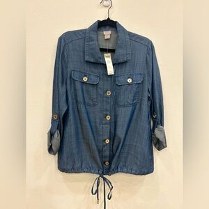 Chico's NWT Utility Lyocell Chambray Button Down Lightweight Jacket SZ 2 casual